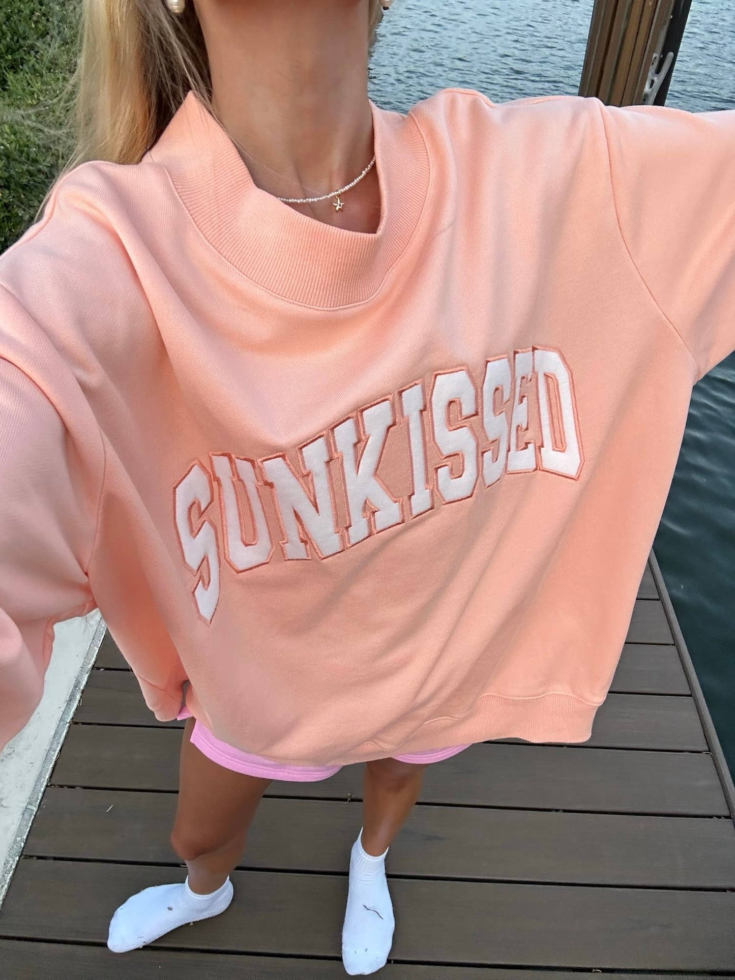 Orange Sunkissed Embroidered Mockneck