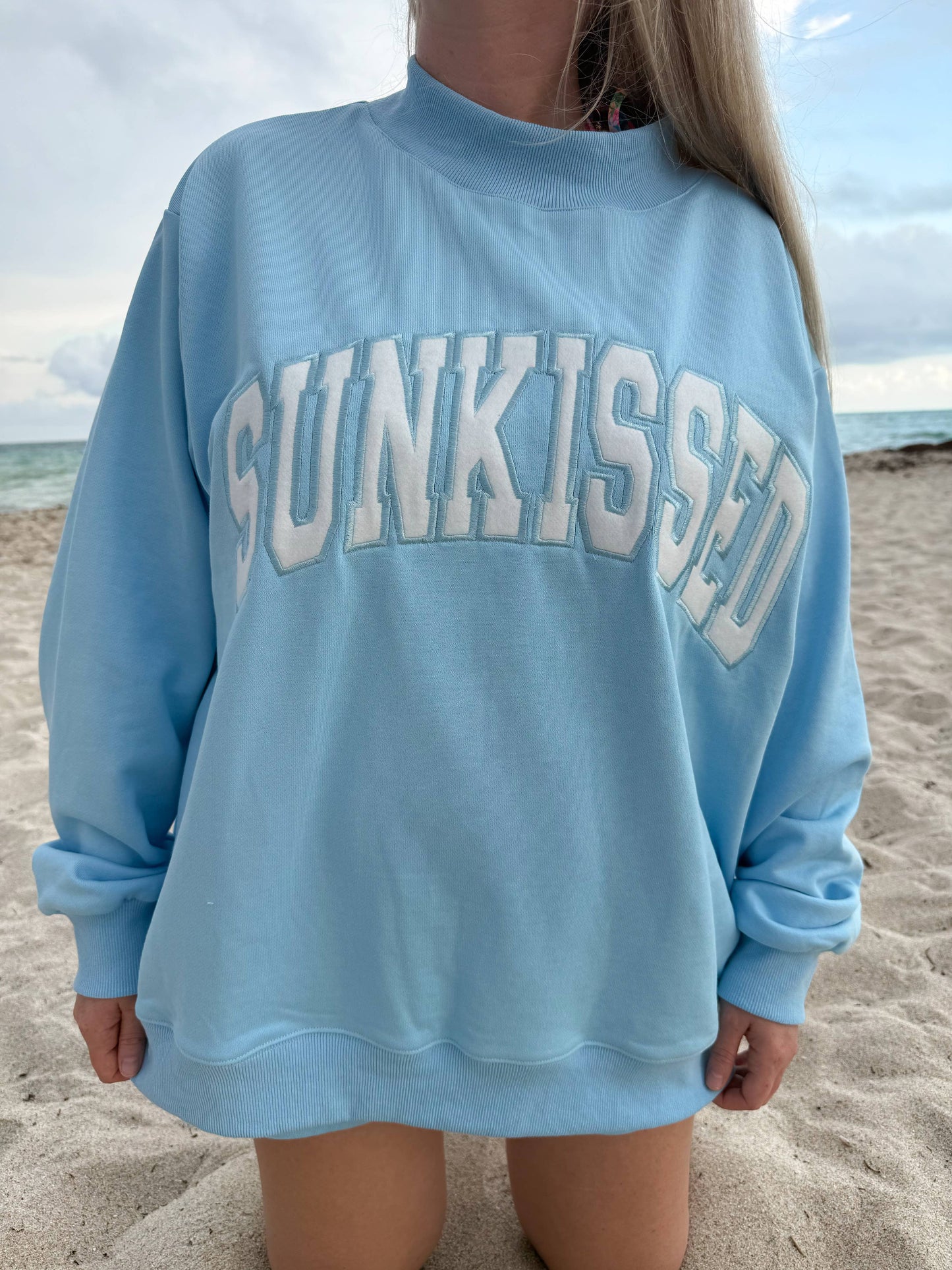 Blue Varsity Sunkissed Embroidered Mockneck