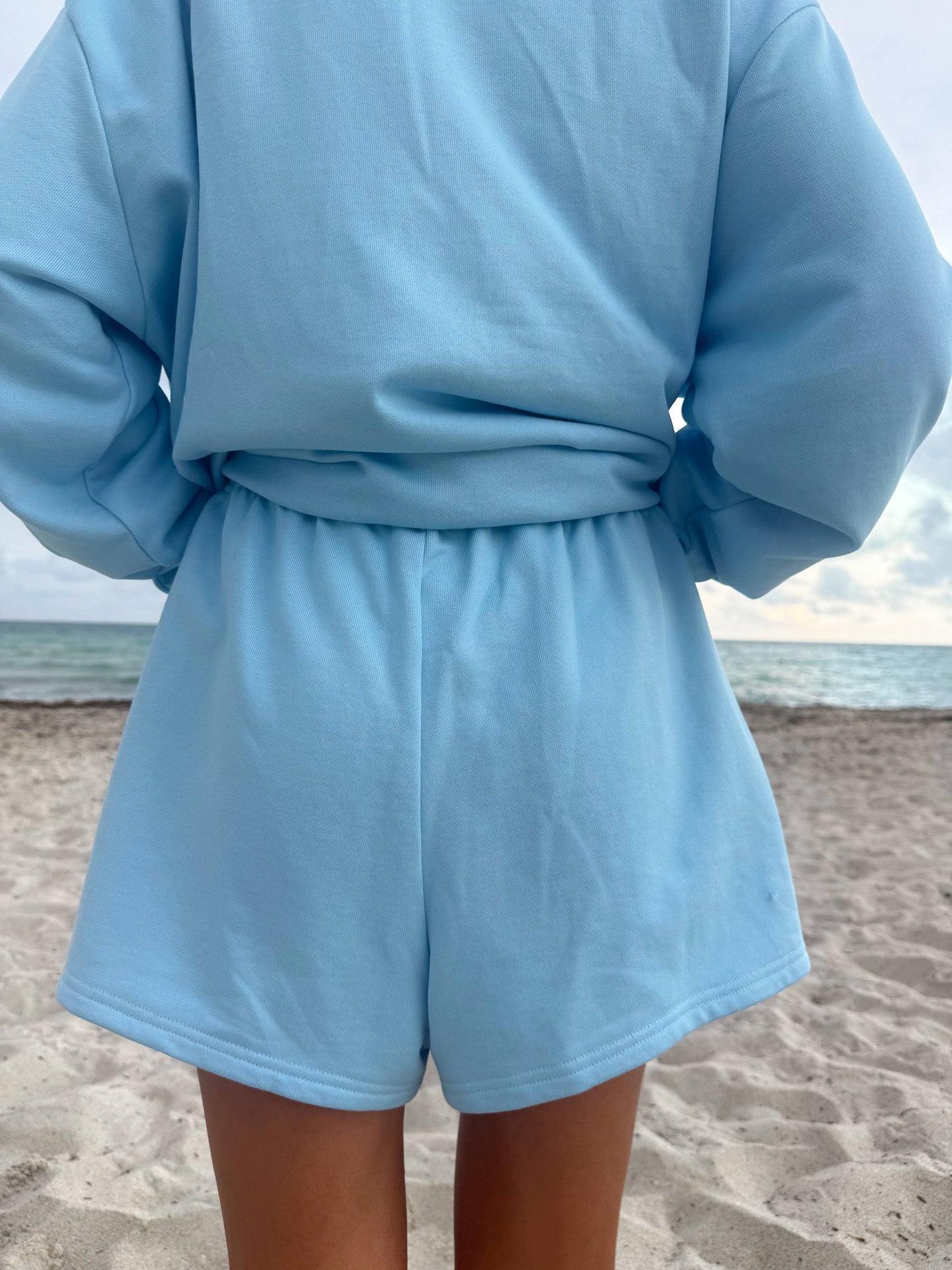 Blue Embroidered Sweat Shorts