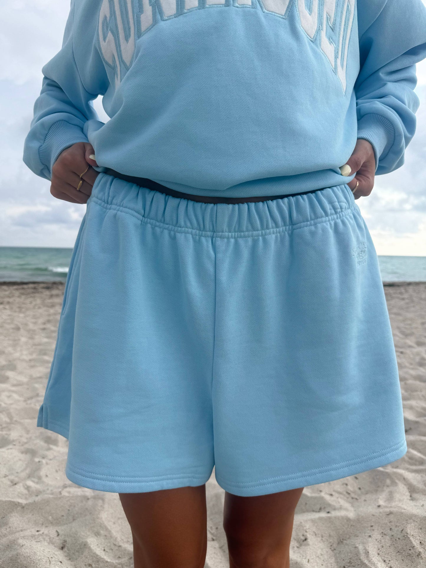 Blue Embroidered Sweat Shorts
