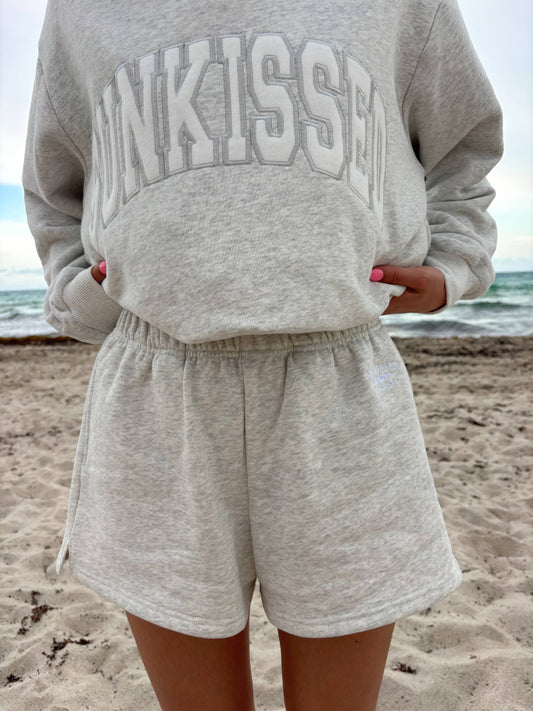 Pearl Grey Embroidered Sweat Shorts
