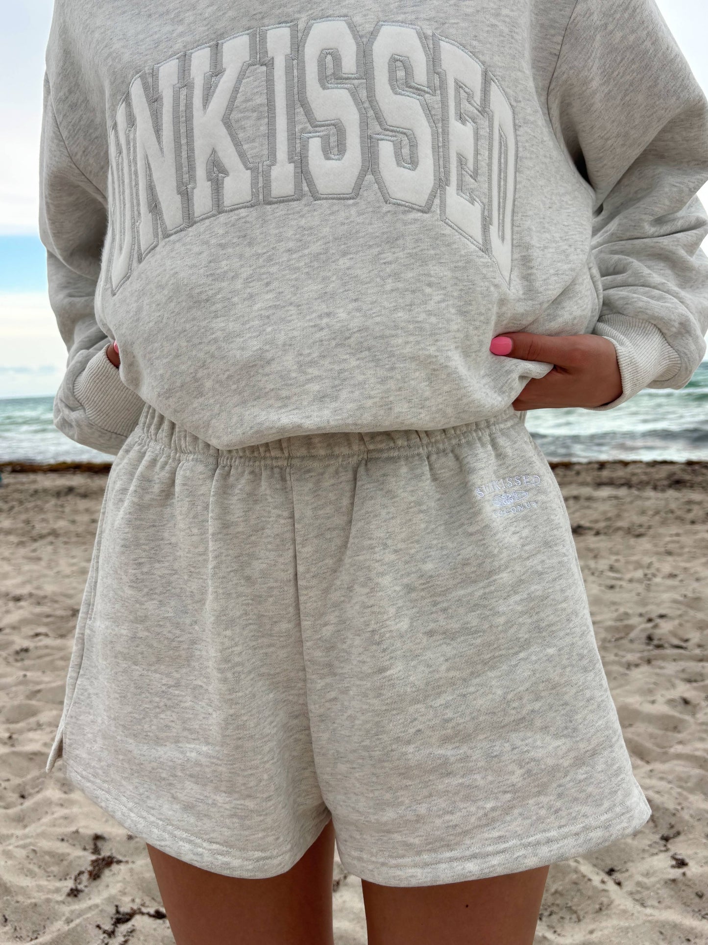 Pearl Grey Varsity Sunkissed Embroidered Mockneck