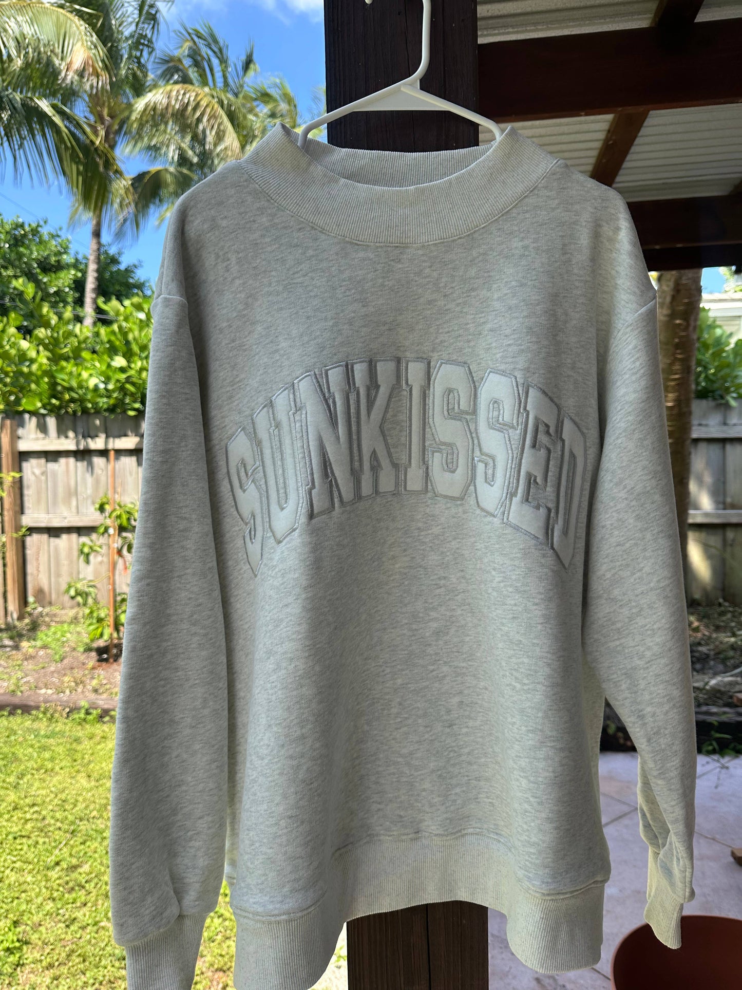 Pearl Grey Varsity Sunkissed Embroidered Mockneck