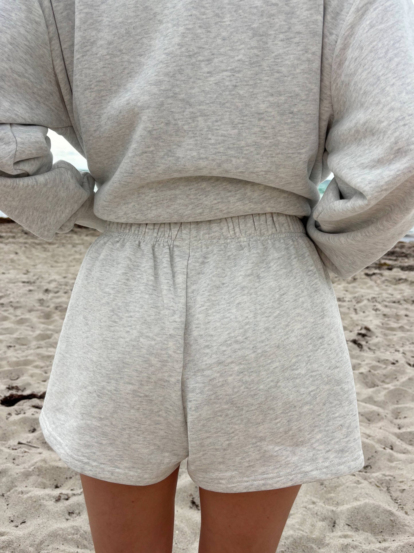 Pearl Grey Embroidered Sweat Shorts