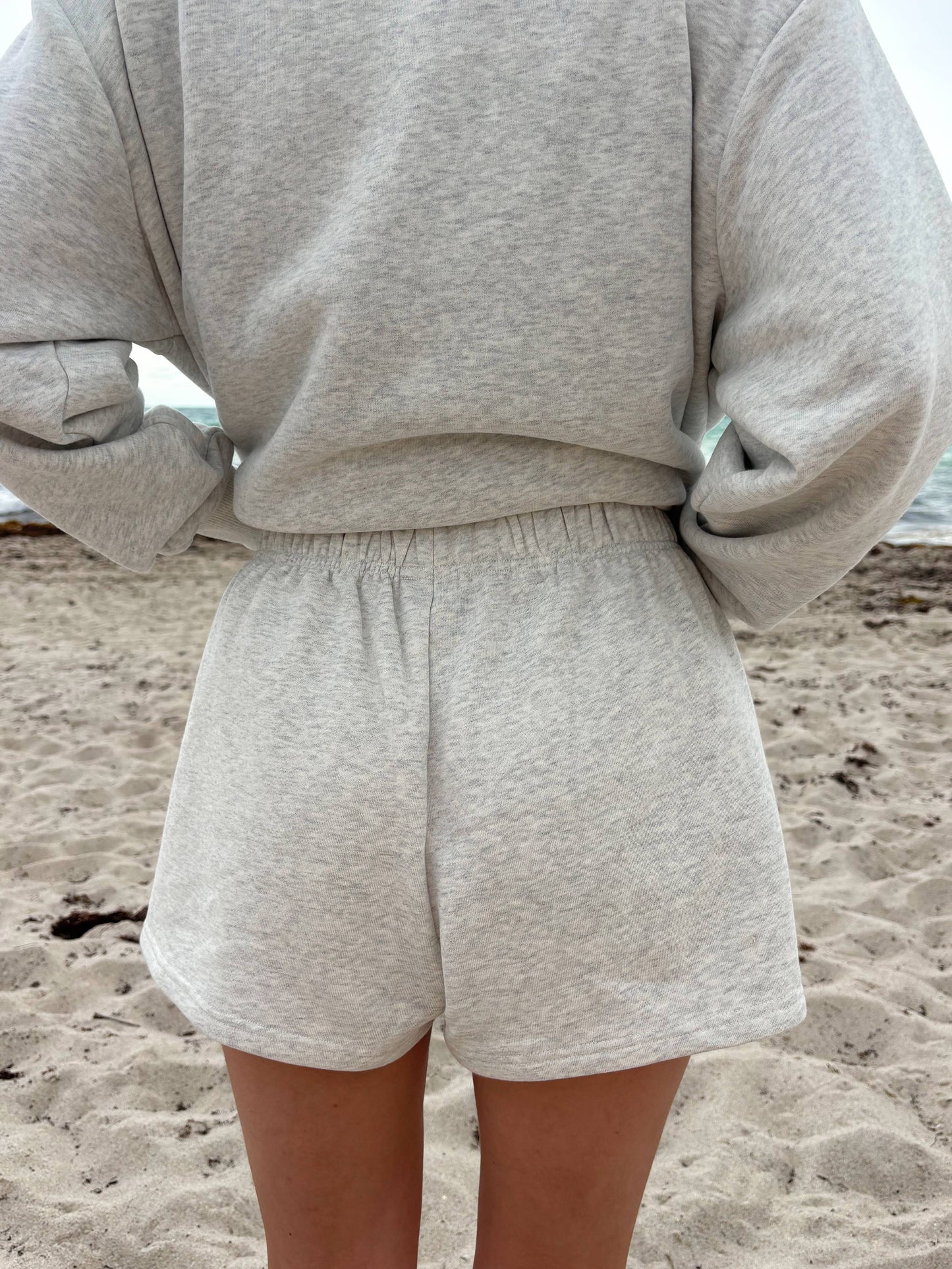 Pearl Grey Embroidered Sweat Shorts
