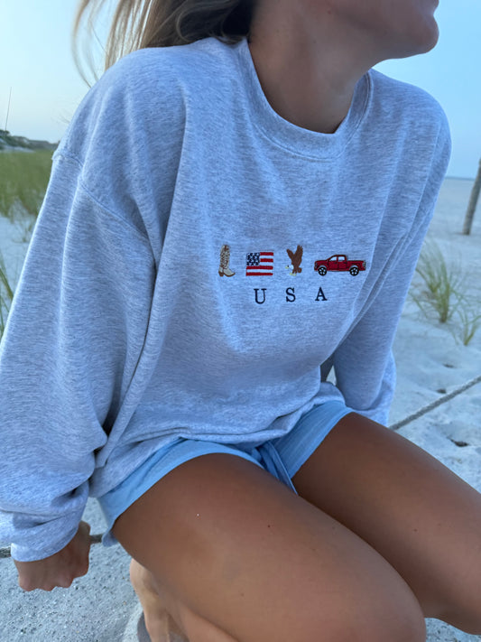 USA Embroidered Icons Crewneck Sweatshirt