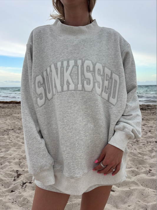 Pearl Grey Varsity Sunkissed Embroidered Mockneck