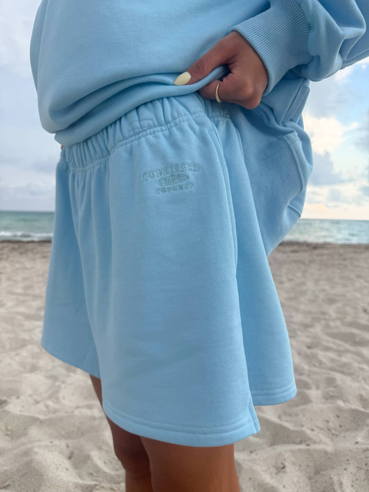 Blue Embroidered Sweat Shorts